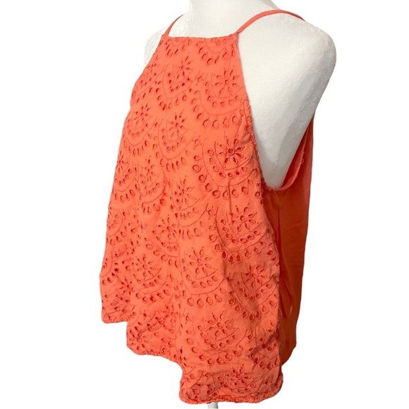 Elodie Coral Eyelet Tank Spaghetti Straps Size L EUC Orange Flowy Cotton - Picture 3 of 9